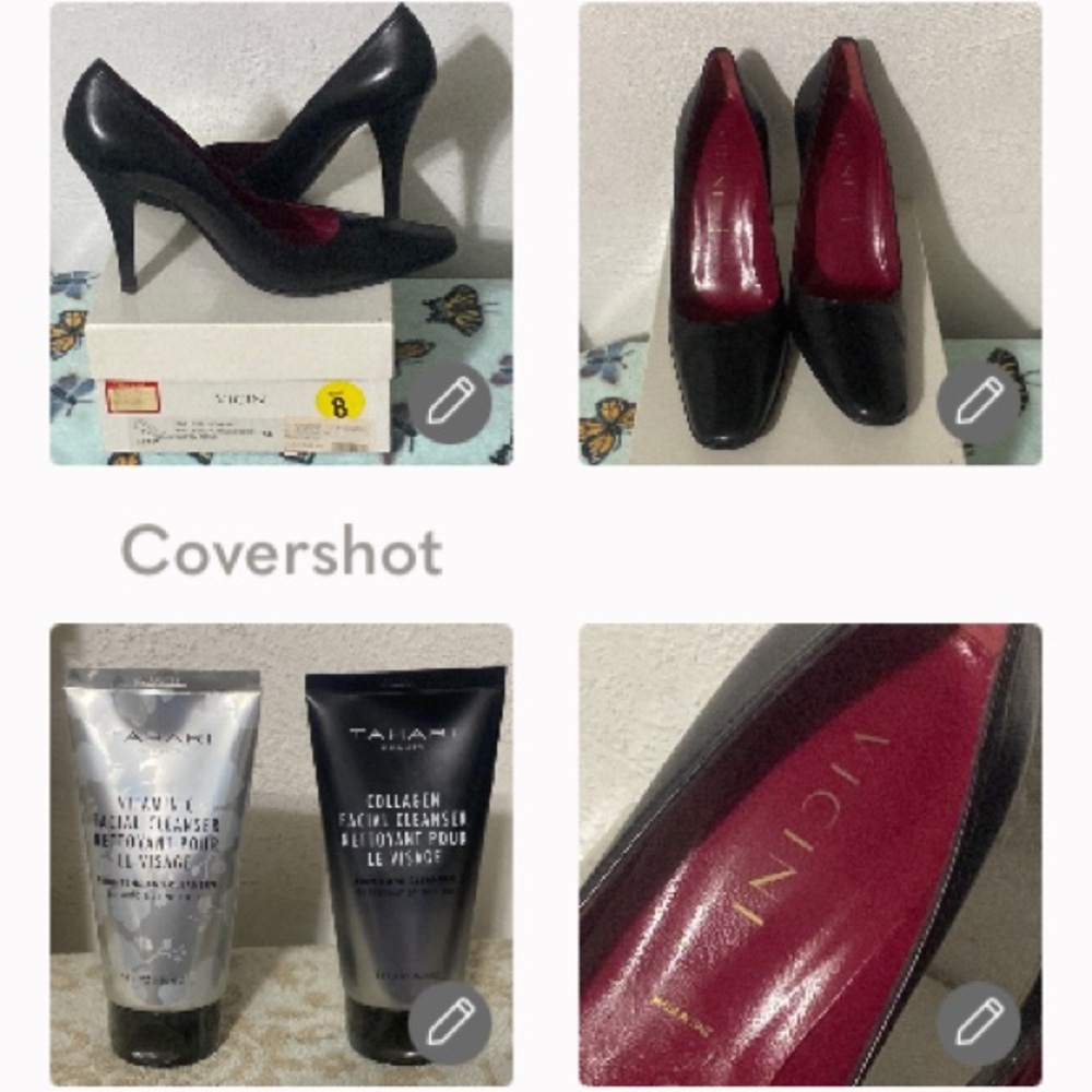 VICINI made in Italy sz8 Black leather 4”pumps+TAHARI 2 piece tubes